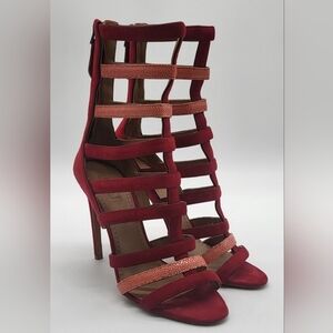1120- Alaïa High Gladiator Red Suede Sandals Made In Italy Size 8.5